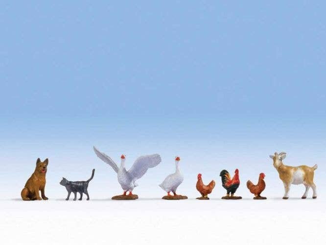 Farm Animals -- 2 geese, 3 Chickens, 1 Each: Goat, Dog, Cat, O, Noch Gmbh & Co 17903