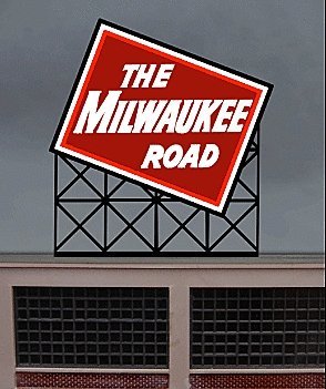 Milwaukee Road Animated Neon Billboard -- 2-7/64 x 2-1/4′ 5.4 x 5.7cm, All Scales, Micro Structures 1072