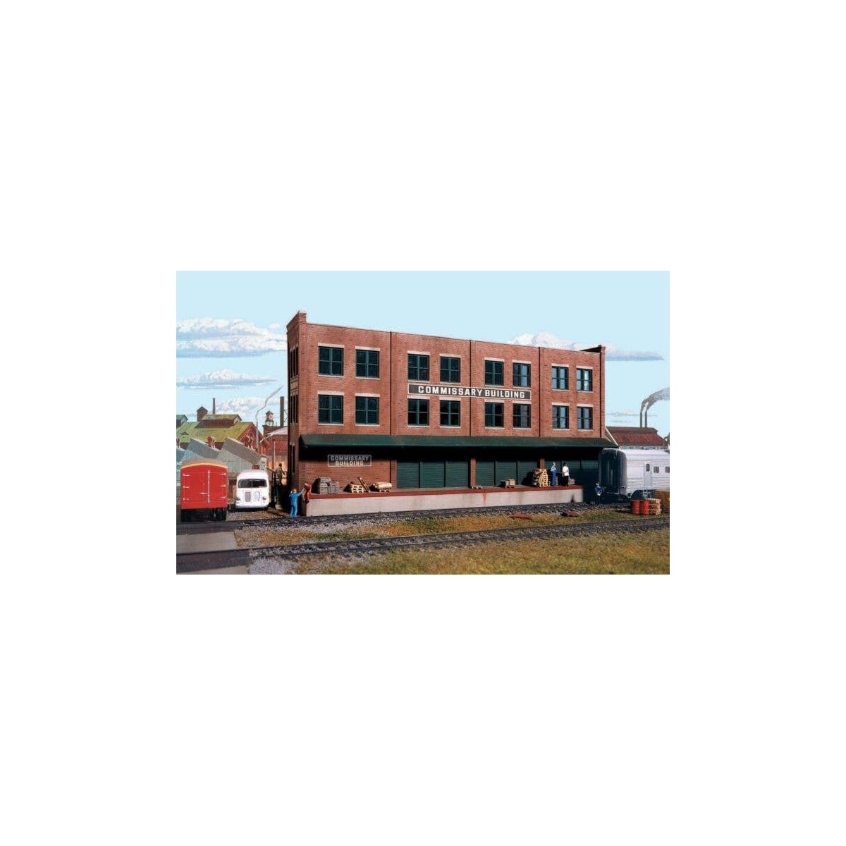 Commissary/Freight Transfer Background Building -- Kit - 12-5/8 x 3-1/4 x 6-1/8′ 32 x 8.2 x, HO, Walthers Cornerstone 3173