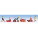 Children in the Snow -- 6 Kids, 4 Sleds, Snowman, N, Noch Gmbh & Co 36819