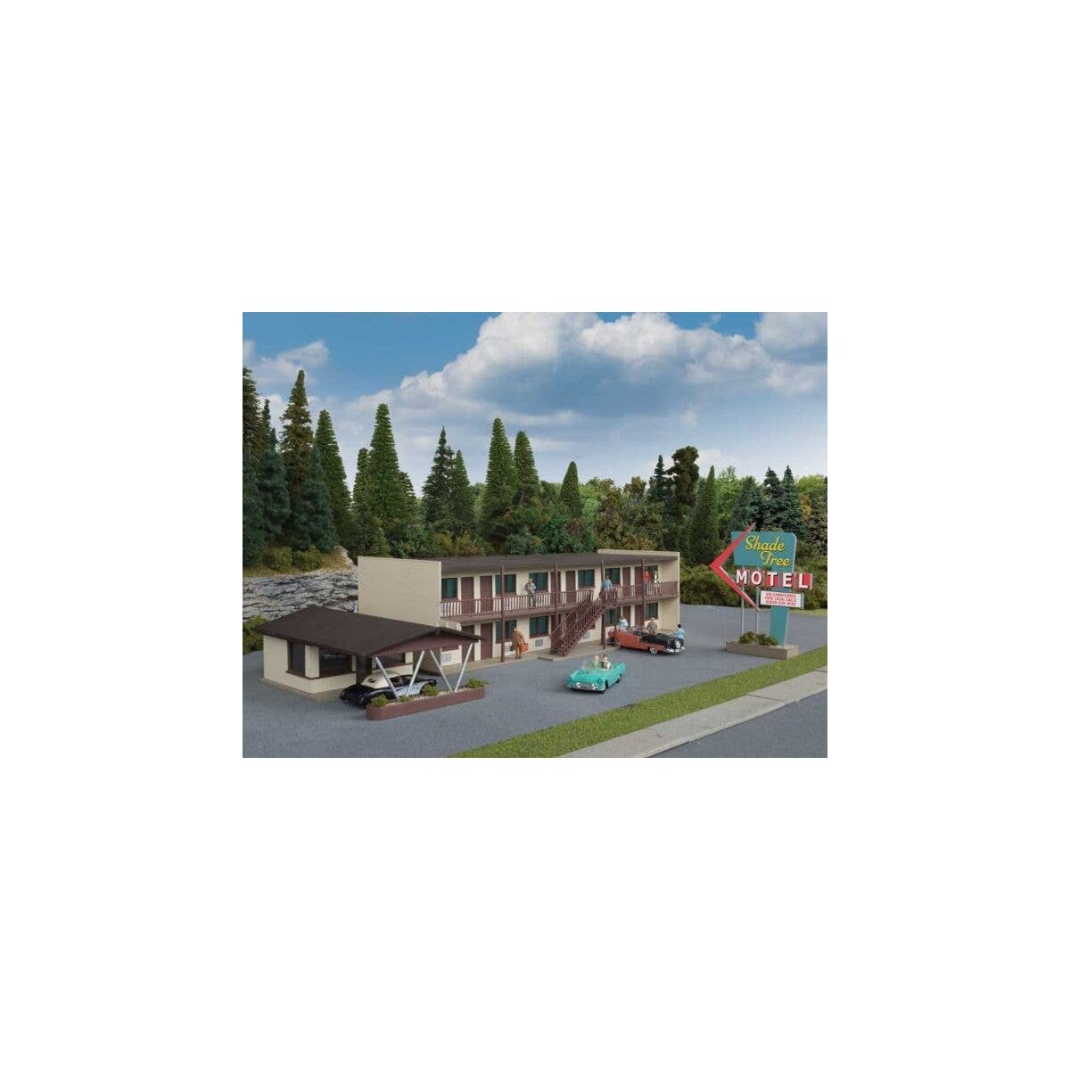 Vintage Motor Hotel -- Kit - 10-3/16 x 4 x 2-5/8′ 25.8 x 10.1 x 6.6cm, HO, Walthers Cornerstone 3488