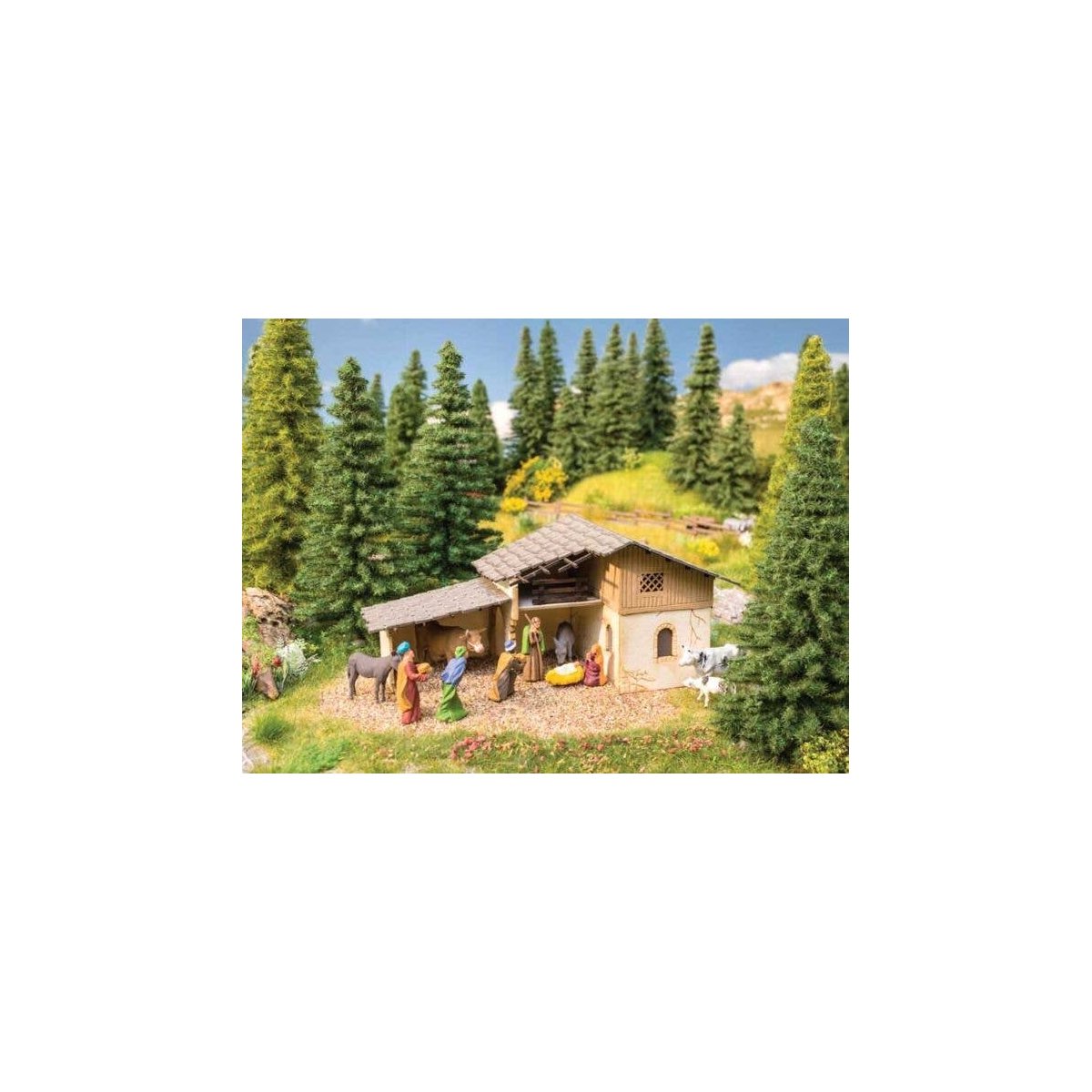 Laser-Cut Wood & Card Kit -- Christmas Manger Structure with Crib & Scenery Set, HO, Noch Gmbh & Co 65620