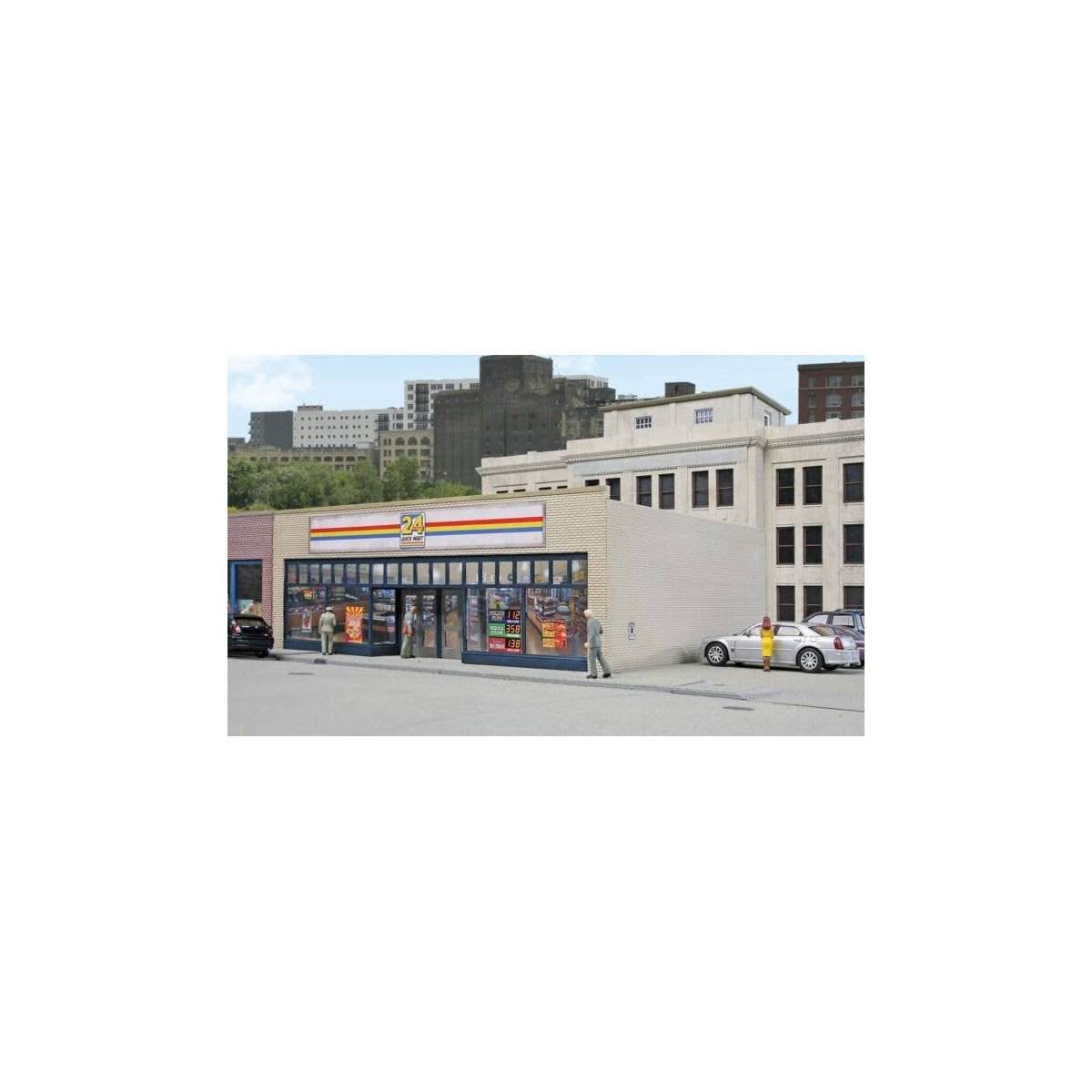 24-Seven Quick Mart -- Kit - 7-1/8 x 5-3/8 x 2-5/8′ 18 x 13.6 x 6.6cm, HO, Walthers Cornerstone 3477