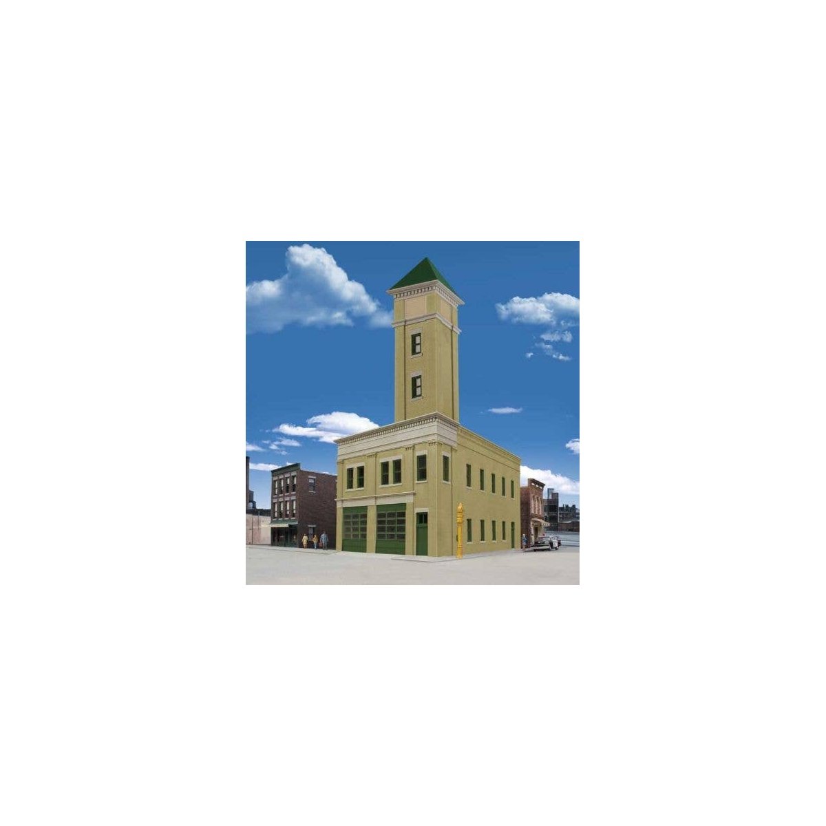 Two-Bay Fire Station -- Kit - 8 x 4-7/8 x 5-1/2′ 20.3 x 12.4 x 14cm, HO, Walthers Cornerstone 4022
