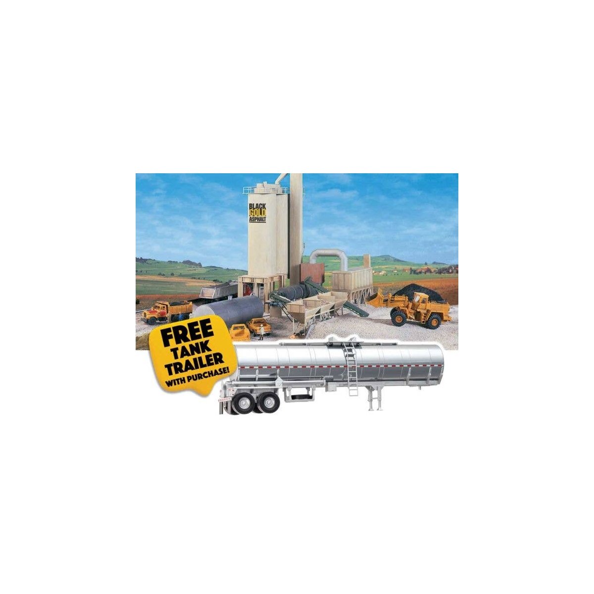Black Gold Asphalt Hot Mix Plant -- Kit with Free SceneMaster Tank Trailer, HO, Walthers Cornerstone B3085