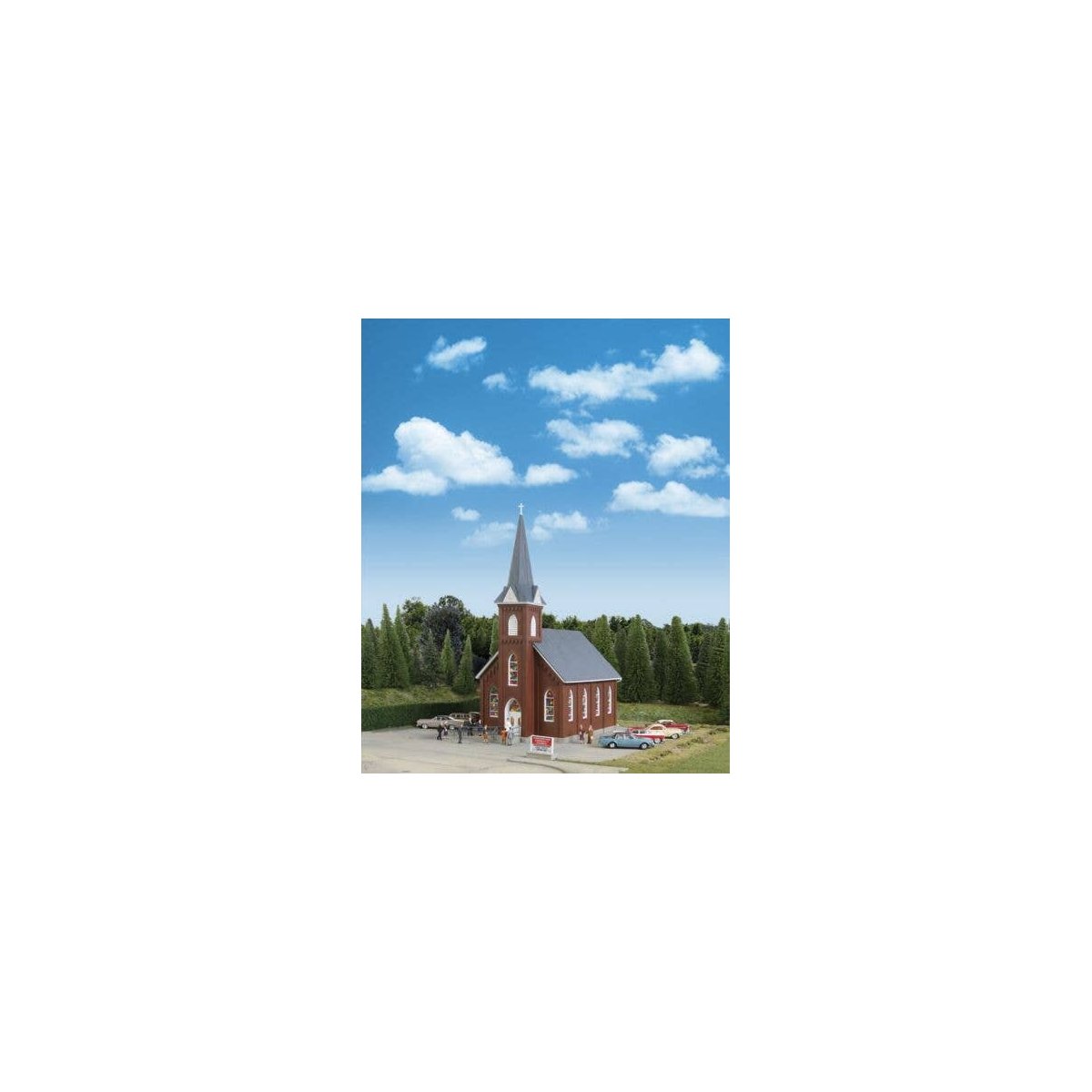 Brick Church -- Kit - 8-1/16 x 4-9/16 x 10-3/4′ 20.4 x 11.5 x 27.2cm, HO, Walthers Cornerstone 3496