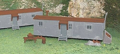 Railroad Work Sheds - Plasticville U.S.A. -- Kit - 1 Each: Oxide, Gray pkg(2), HO, Bachmann Industries 45176