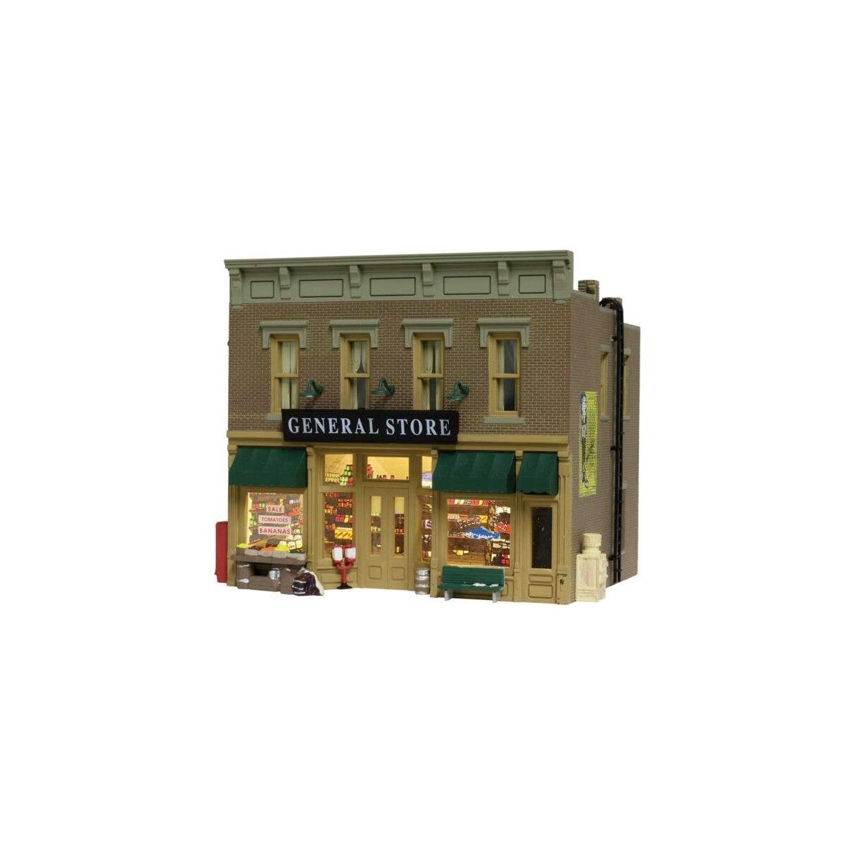 Luebner′s General Store - Built & Ready(R) Landmark Structures(R) -- Assembled - 2-7/16 x 2 x 2-1, N, Woodland Scenics 4925