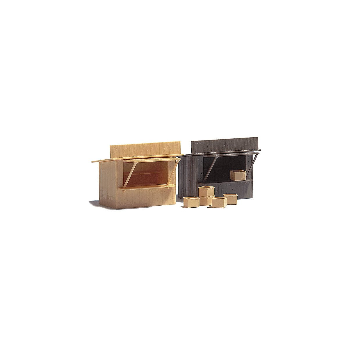 2 Stands/Market Stalls w/Crates -- Kit, HO, Busch Gmbh & Co Kg 1055