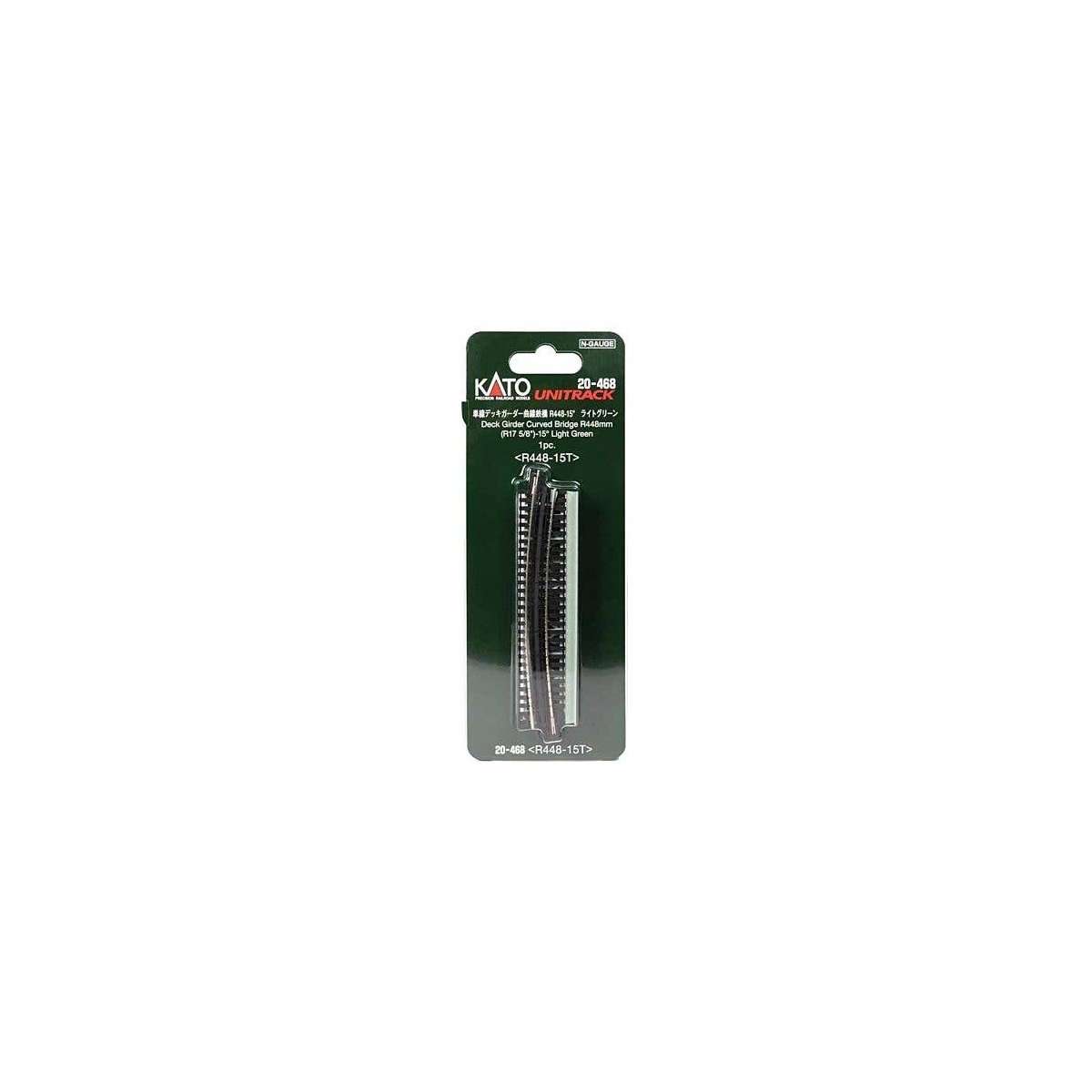 Curved Deck Girder Bridge - Unitrack -- Light Green 17.6′ Radius R448 15-Degree, N, Kato USA Inc 20468