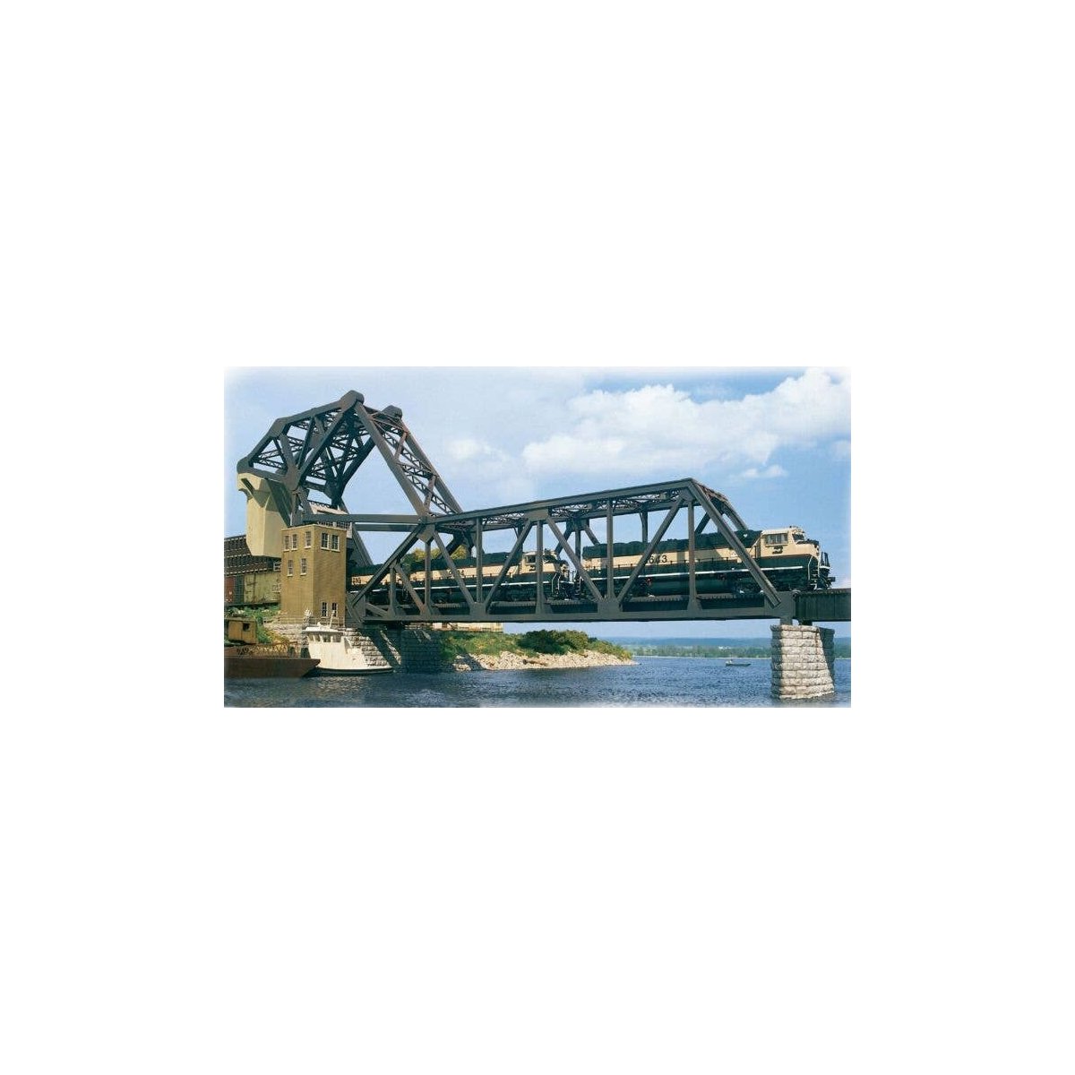 Operating Single-Track Railroad Bascule Bridge -- Kit - 33-1/2 x 3 x 11′ 83.7 x 7.5 x 27.5c, HO, Walthers Cornerstone 3070