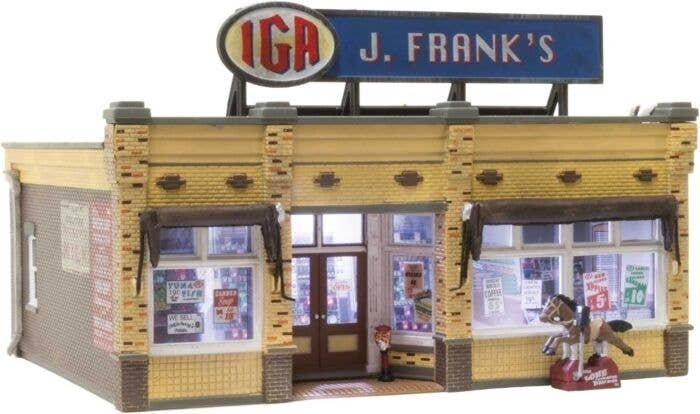Built-&-Ready Landmark Structures(R) -- J. Frank`s Grocery 5 1/4 x 4 1/8` 13.3 x 10.4 cm, HO, Woodland Scenics 5050