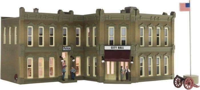 Municipal Building - Built & Ready Landmark Structures(R) -- Assembled - 4-1/2 x 3-3/16′ 11.4 x , N, Woodland Scenics 4930