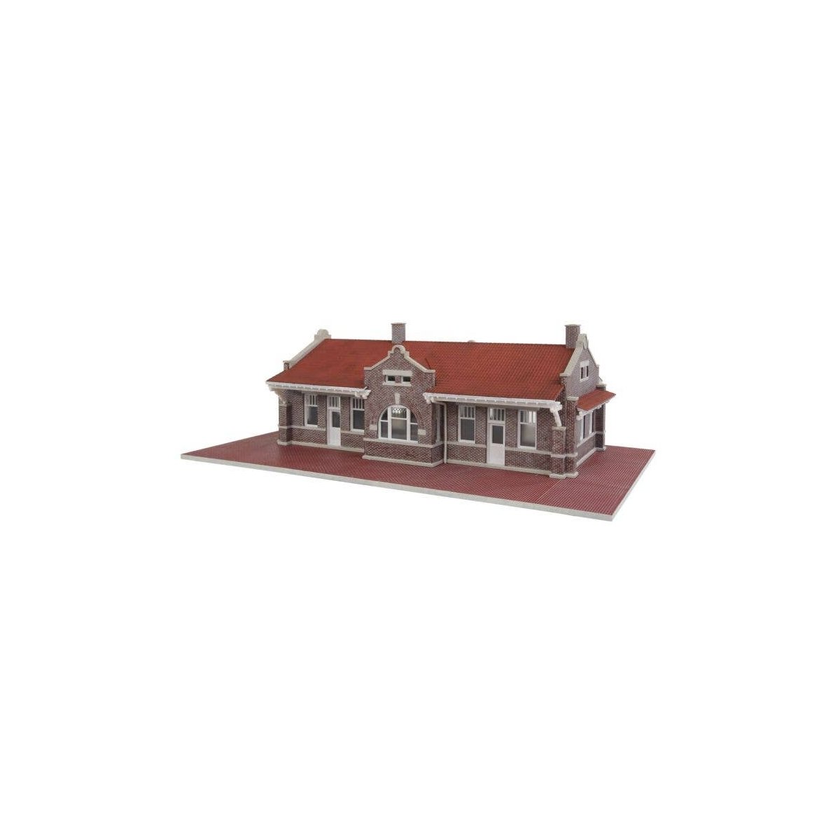 Brick Mission-Style Santa Fe Depot -- Kit - 11-5/16 x 6-7/16 x 3-3/4′ 28.7 x 16.3 x 9.5cm, HO, Walthers Cornerstone 4055