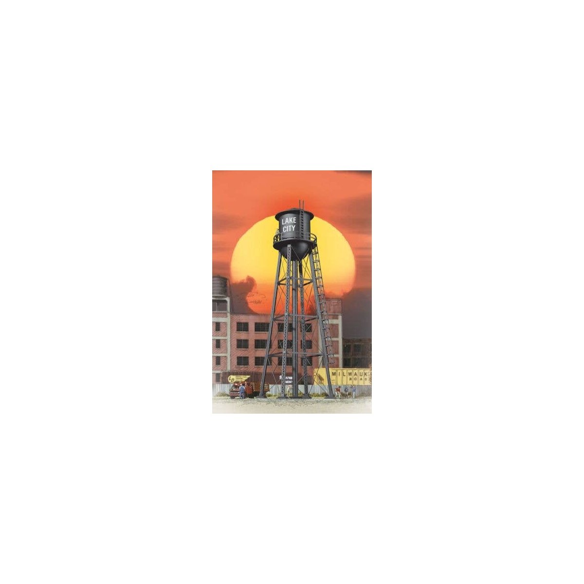 City Water Tower - Built-ups -- Assembled - Black - 3-3/4 x 3-3/4 x 11′ 9.3 x 9.3 x 27.5cm, HO, Walthers Cornerstone 2825
