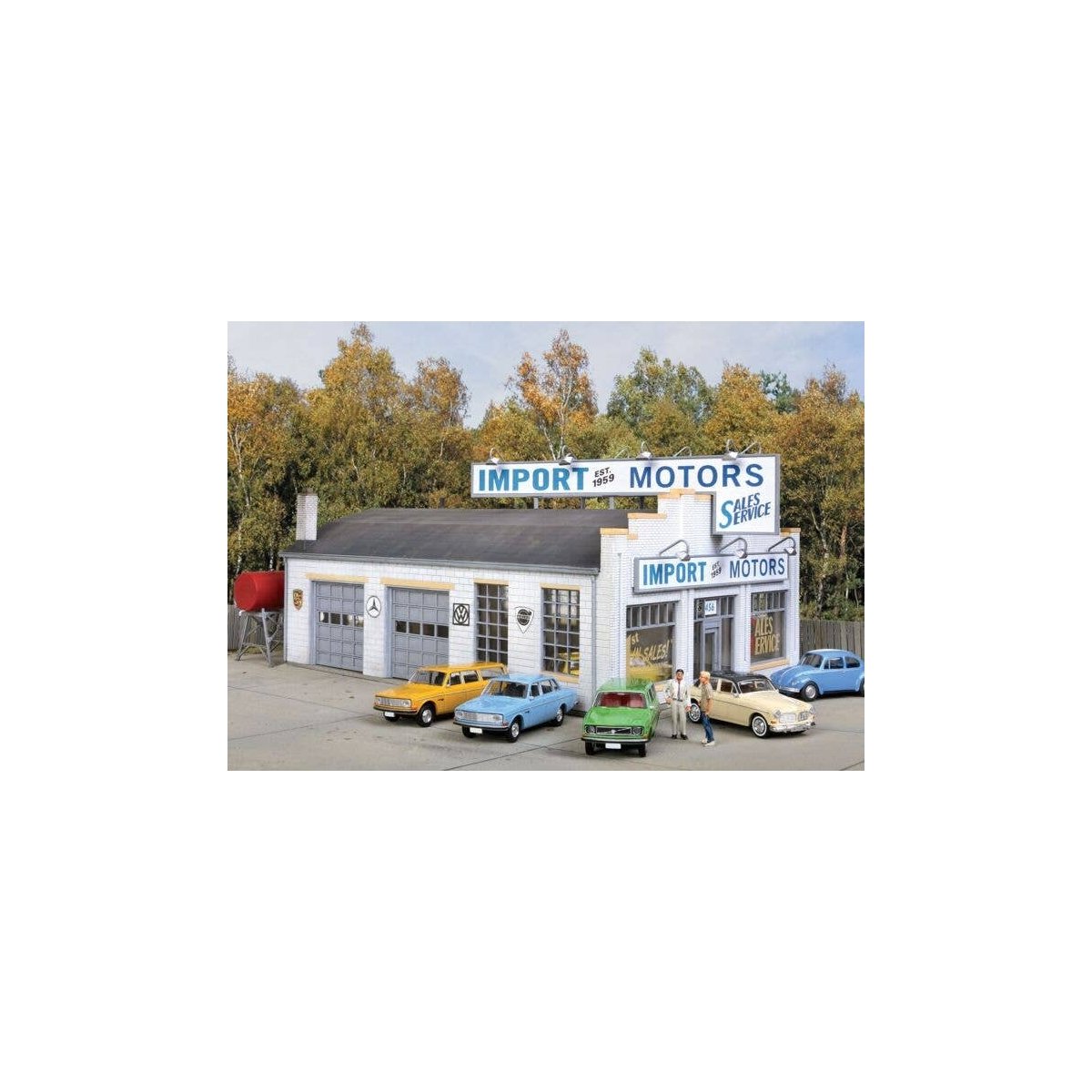 Import Motors -- Kit - 7-1/4 x 5-3/8 x 3-7/8′ 18.4 x 13.6 x 9.4cm, HO, Walthers Cornerstone 4023