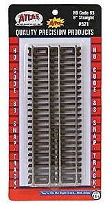 Code 83 Straight Snap-Track(R) -- 6′ 15.2cm pkg(4), HO, Atlas Model Railroad Co. 521