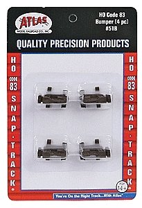 Bumper -- Fits Code 83 Track (Sold Separately) pkg(4), HO, Atlas Model Railroad Co. 518