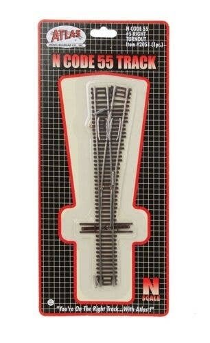 Code 55 Turnout, Nickel-Silver Rail, Brown Ties -- No.5 Right Hand, N, Atlas Model Railroad Co. 2051