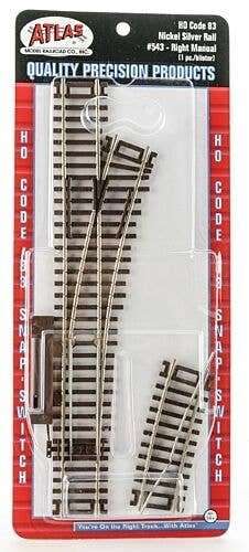 Code 83 Snap-Switch(R) Manual Turnout -- 18′ Radius, Right Hand, HO, Atlas Model Railroad Co. 543