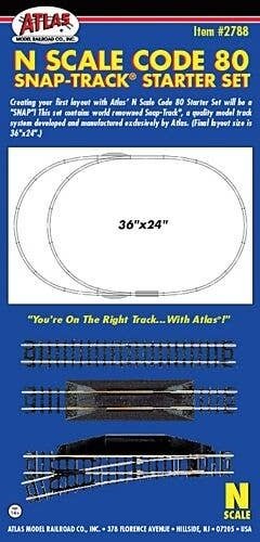 Code 80 Snap Track(R) Starter Set -- 36 x 24′ 91.4 x 61cm Oval w/Siding & Terminal Joine, N, Atlas Model Railroad Co. 2788