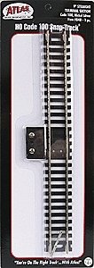 Terminal Section Snap-Track(R), Nickel-Siver Rail -- 9′ Straight, Black Ties, HO, Atlas Model Railroad Co. 840