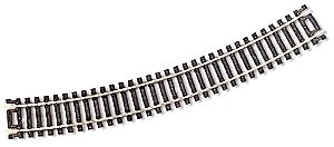 Code 100 Curved Snap-Track(R) Nickel-Silver Rail -- 18′ Radius (Black Ties) pkg(6), HO, Atlas Model Railroad Co. 833