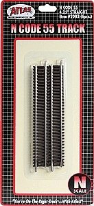 Code 55 Track w/Nickel-Silver Rail & Brown Ties -- Straight - 4-1/2′ 11.4cm pkg(6), N, Atlas Model Railroad Co. 2003