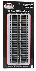 Straight Snap-Track(R) Nickel-Silver Rail -- 6′ 15.2cm (Black Ties) pkg(4), HO, Atlas Model Railroad Co. 822