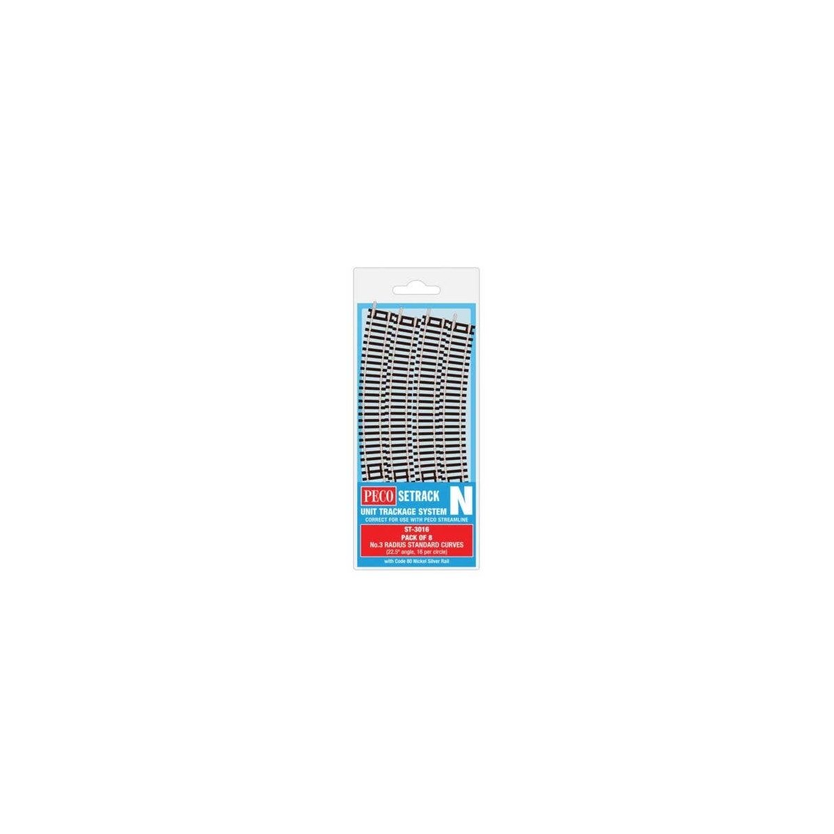 Code 80 Standard Curve - Setrack -- Radius 3 - 298.5mm, 22.5 Degree pkg(8), N, Peco ST3016