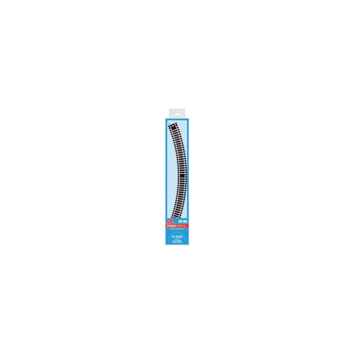 Code 100 Nickel Silver Double 45 Degree Curved Section - Setrack -- 17-1/4′ 43.8cm (2nd) Radius pkg(4), HO, Peco ST2026
