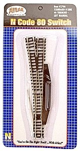 Code 80 No. 6 Manual Turnout (Switch) - Standard Line -- Left Hand, N, Atlas Model Railroad Co. 2706