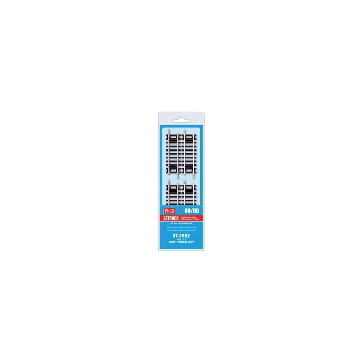 Code 100 Nickel Silver Short Straight - Setrack -- 3-1/8′ 7.9cm pkg(4), HO, Peco ST2002