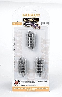 Curved Track w/Nickel Silver Rail & Gray Roadbed - E-Z Track(R) -- 11-1/4′ Radius Quarter Sec, N, Bachmann Industries 44831