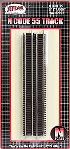 Code 55 Straight Track - Nickel-Silver Rail, Brown Ties -- 6′ 15.2cm pkg(6), N, Atlas Model Railroad Co. 2002
