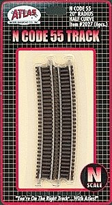Code 55 Track w/Nickel-Silver Rail & Brown Ties -- 20′ Radius Half Curve pkg(6), N, Atlas Model Railroad Co. 2027
