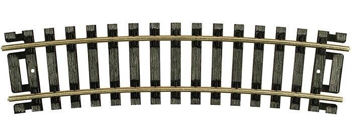 Code 100 Curved Snap-Track(R) Nickel-Silver Rail -- 1/2 Section, 18′ Radius (Black Ties) , HO, Atlas Model Railroad Co. 834
