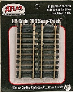 Straight Snap-Track(R) Nickel-Silver Rail -- 3′ 7.6cm (Black Ties) pkg(4), HO, Atlas Model Railroad Co. 823