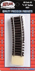 Code 83 Curved Snap Track -- 1/2 Section - 15′ Radius pkg(4), HO, Atlas Model Railroad Co. 531
