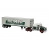 Kenworth W900 Semi Tractor w/Sleeper Cab and Van Trailer - Assembled -- Reimer (white, green, HO, Brekina Automodelle 86258
