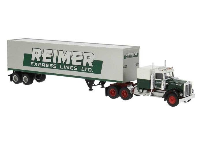 Kenworth W900 Semi Tractor w/Sleeper Cab and Van Trailer - Assembled -- Reimer (white, green, HO, Brekina Automodelle 86258