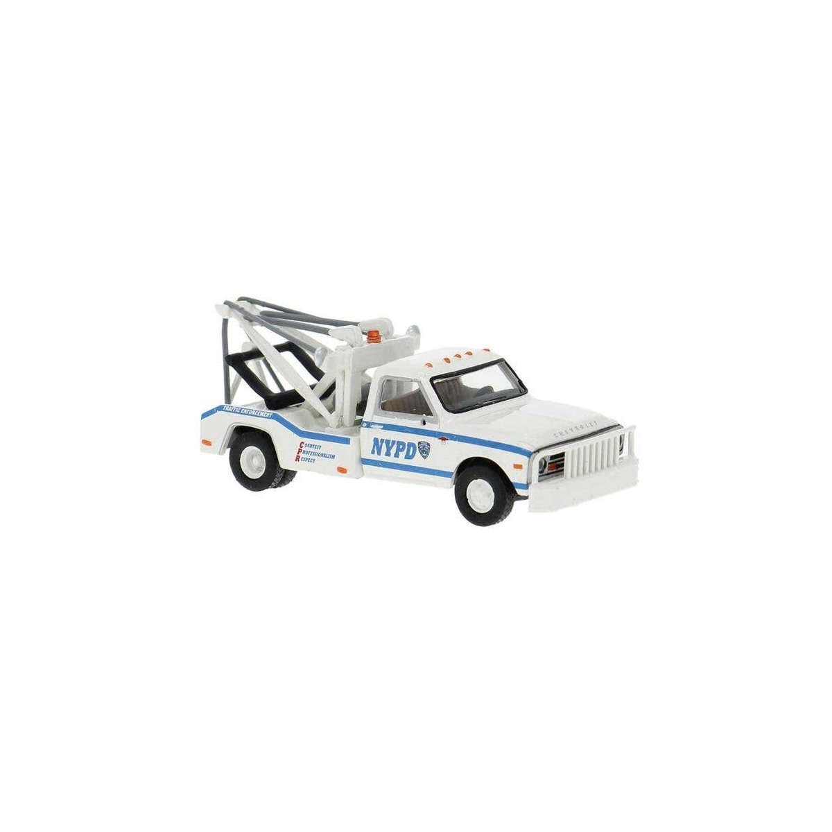 1981 GMC C30 Tow Truck - Assembled -- New York Police Department (white, blue), HO, Brekina Automodelle 19668