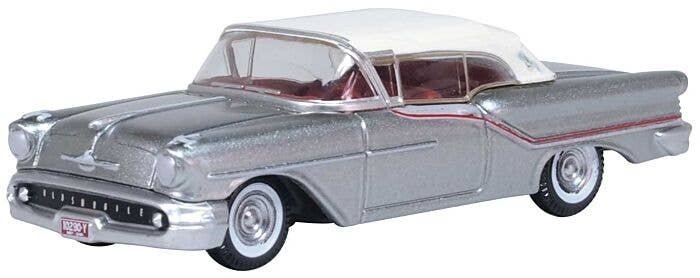 1957 Oldsmobile 88 Convertible - Assembled -- Top Up (Juneau Gray, red, white), HO, Oxford Diecast 87OC57003