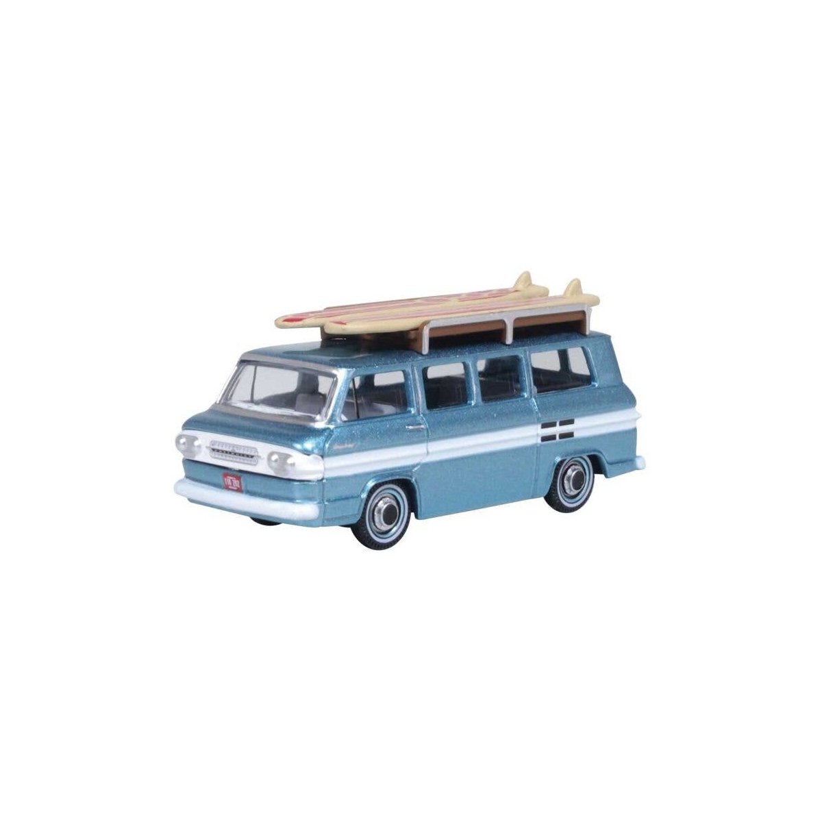 1961 Chevrolet Corvair Greenbrier Passenger Van - Assembled -- Tampico Turquoise, Cameo White, HO, Oxford Diecast 87CG61001