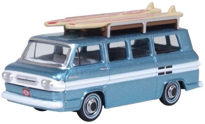 1961 Chevrolet Corvair Greenbrier Passenger Van - Assembled -- Tampico Turquoise, Cameo White, HO, Oxford Diecast 87CG61001