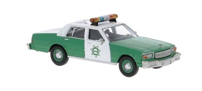 1987 Chevrolet Caprice Sedan - Assembled -- San Diego Sheriff (green, white), HO, Brekina Automodelle 19716