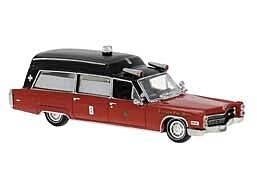 1966 Cadillac Meteor Ambulance - Assembled -- Chicago Fire Department (red, black), HO, Brekina Automodelle 19780