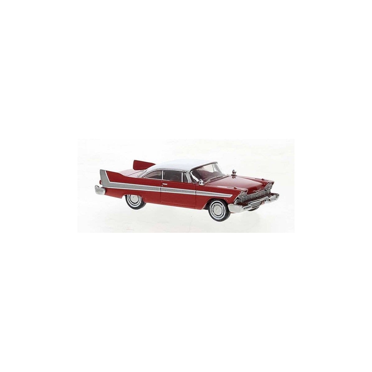 1958 Plymouth Fury - Assembled -- Red, Gray, White, HO, Brekina Automodelle 19675