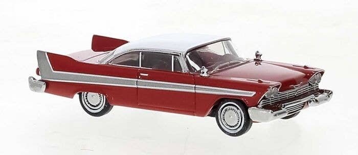 1958 Plymouth Fury - Assembled -- Red, Gray, White, HO, Brekina Automodelle 19675