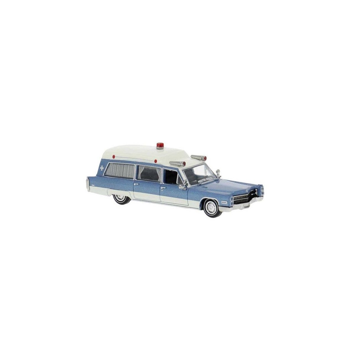 1966 Cadillac Meteor Ambulance - Assembled -- White, Blue, HO, Brekina Automodelle 19777